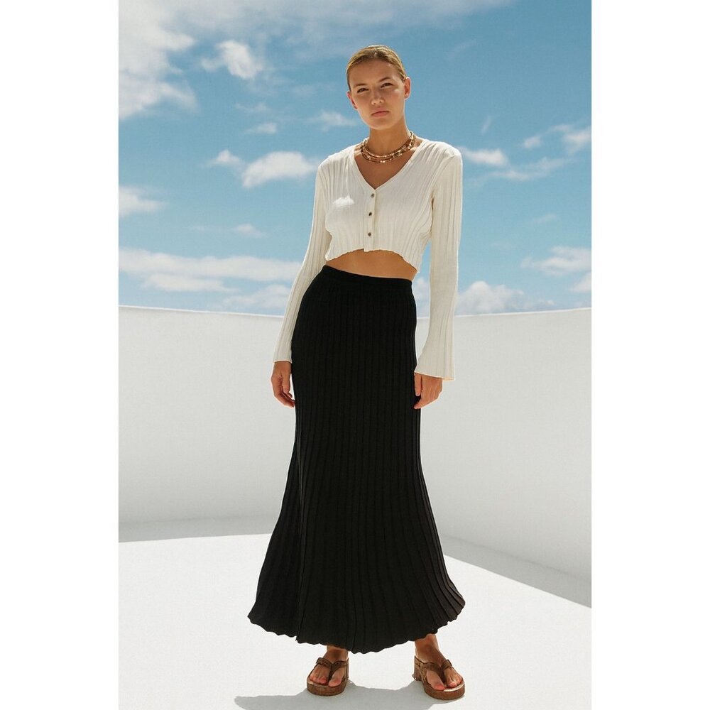 NWT DISSH Ollie Maxi in Black Ribbed Stretch Knit Long Pull-on Skirt XXL / 12